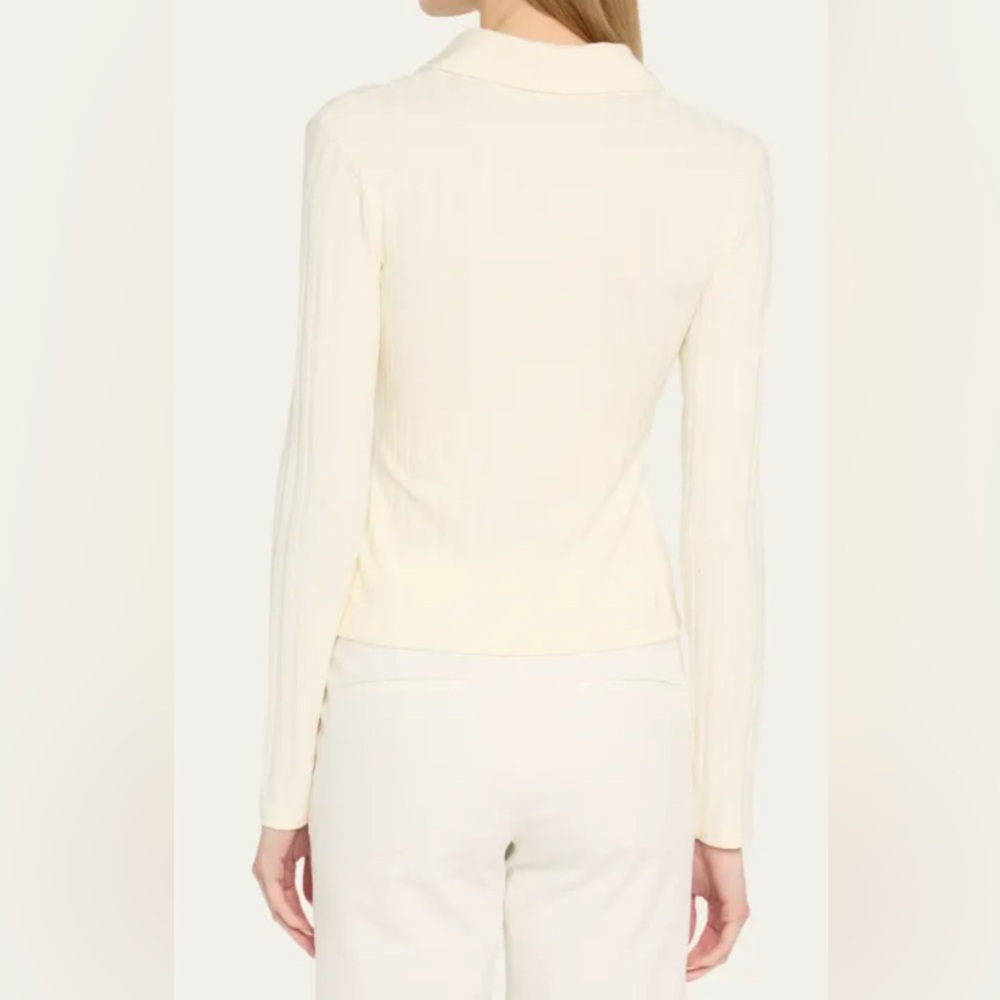 Vince Ribbed Collared Long-Sleeve Button-Front Top | color: vanilla | size: L - Picture 2 of 8